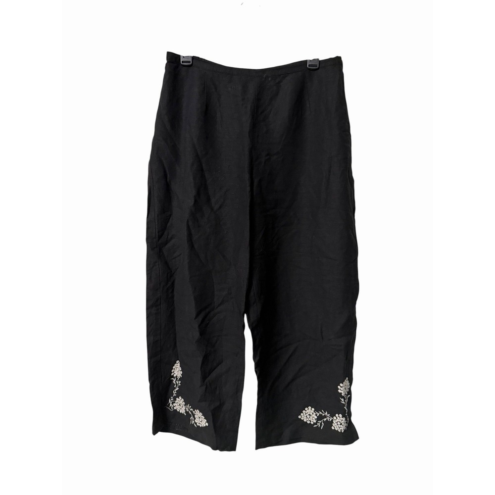 Outfit JPR Black Linen Blend Embroidered Wide Leg Crop Pants Women's Large